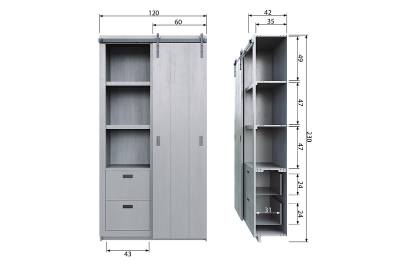 Säilytyskaappi Celiette 122 cm - Betoninharmaa - Säilytys - Kaappi - Säilytyskaappi