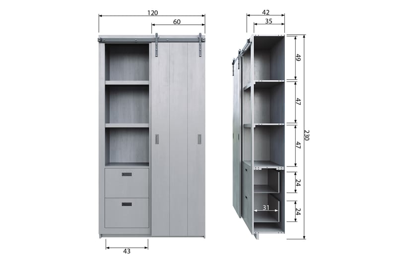 Säilytyskaappi Celiette 122 cm - Betoninharmaa - Säilytyskaappi