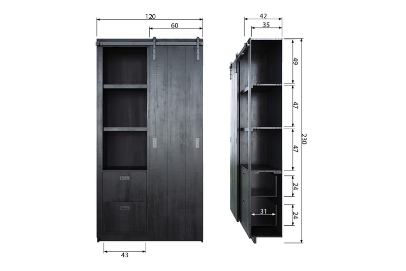 Säilytyskaappi Celiette 122 cm - Musta Mänty - Säilytyskaappi