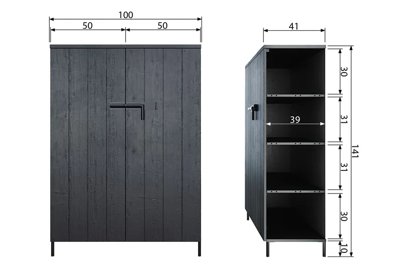 Säilytyskaappi Shamus 100 cm - Musta Mänty - Säilytys - Kaappi - Säilytyskaappi
