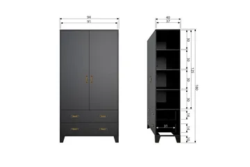 Säilytyskaappi Shirrell 98x190 cm - Musta - Säilytys - Kaappi - Säilytyskaappi
