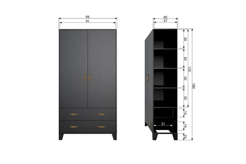 Säilytyskaappi Shirrell 98x190 cm - Musta - Säilytys - Kaappi - Säilytyskaappi