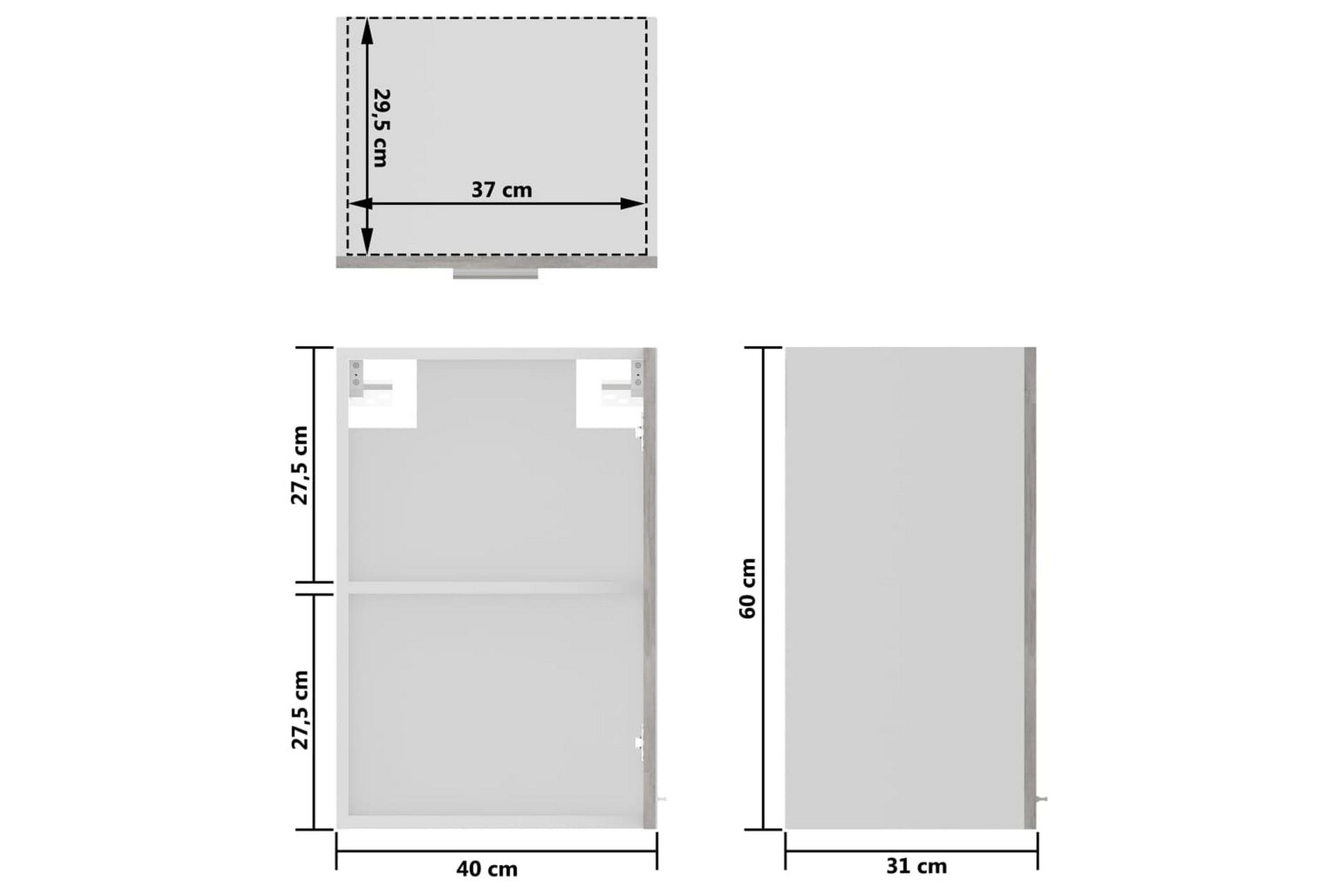 Seinäkaappi lasilla betoninharmaa 40x31x60 cm lastulevy - Harmaa - Säilytys - Kaappi - Säilytyskaappi