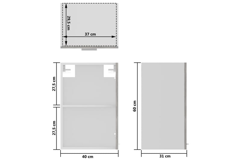 Seinäkaappi lasilla betoninharmaa 40x31x60 cm lastulevy - Harmaa - Keittiökaappi - Säilytyskaappi