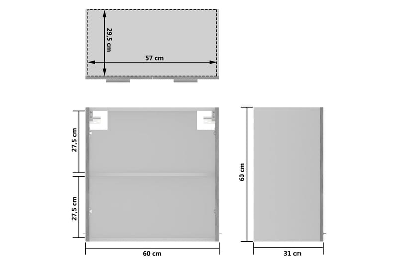 Seinäkaappi lasilla betoninharmaa 60x31x60 cm lastulevy - Harmaa - Keittiökaappi - Säilytyskaappi