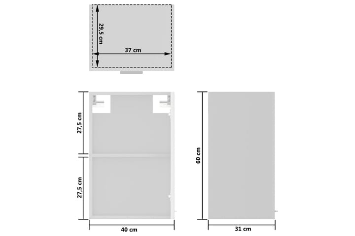 Seinäkaappi lasilla korkeakiilto valkoinen 40x31x60 cm - Valkoinen - Keittiökaappi - Säilytyskaappi