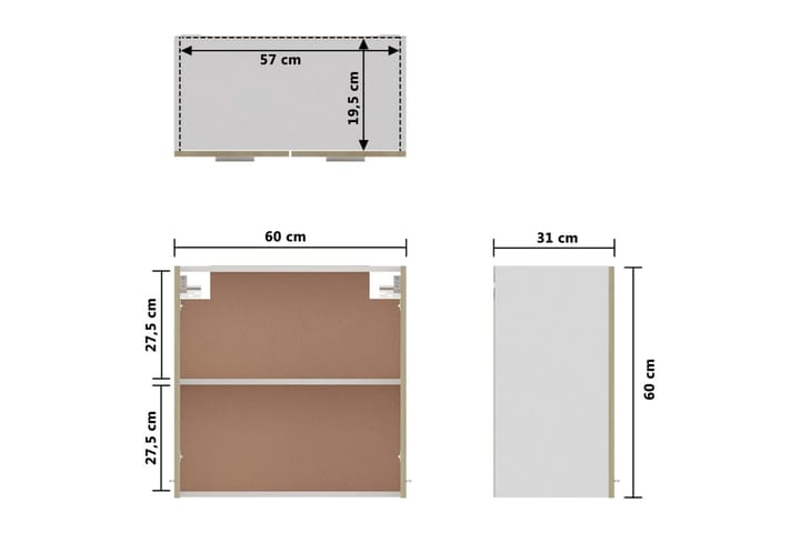 Seinäkaappi Sonoma tammi 60x31x60 cm lastulevy - Ruskea - Keittiökaappi - Säilytyskaappi