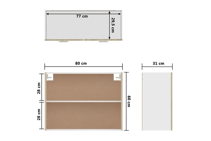Seinäkaappi Sonoma tammi 80x31x60 cm lastulevy - Ruskea - Säilytyskaappi - Keittiökaappi