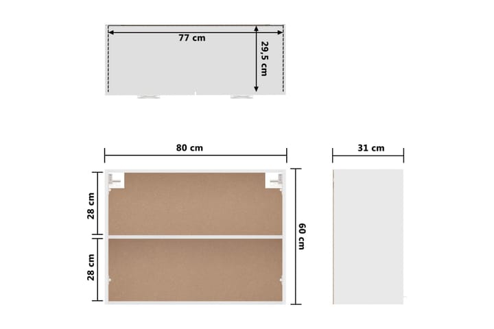 Seinäkaappi valkoinen 80x31x60 cm lastulevy - Valkoinen - Keittiökaappi - Säilytyskaappi