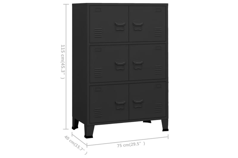 Teollinen arkistokaappi musta 75x40x115 cm metalli - Musta - Säilytys - Kaappi - Säilytyskaappi