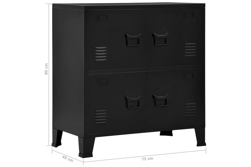 Arkistokaappi 4 ovella teollinen musta 75x40x80 cm teräs - Musta - Säilytys - Kaappi - Säilytyskaappi - Toimistokaappi - Asiakirjakaappi