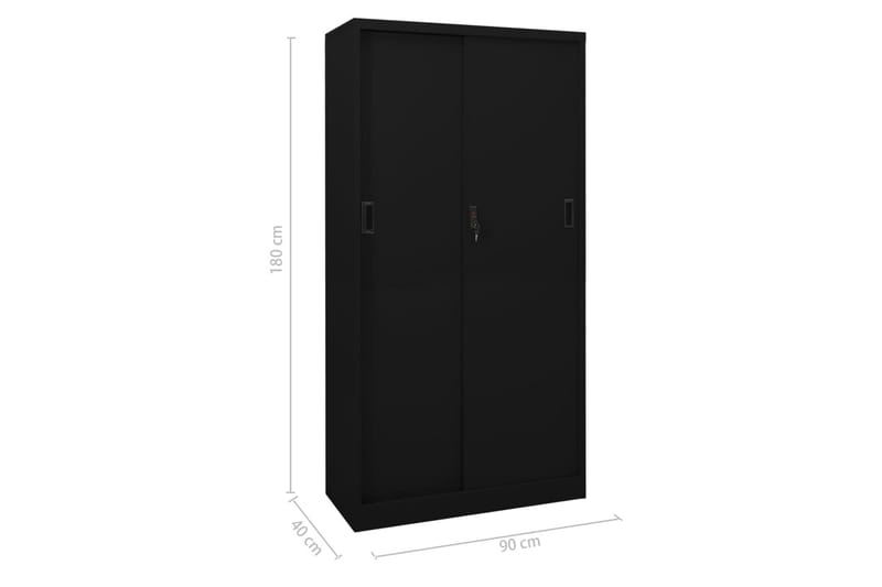 Toimistokaappi liukuovella musta 90x40x180 cm teräs - Säilytys - Kaappi - Säilytyskaappi - Toimistokaappi - Asiakirjakaappi