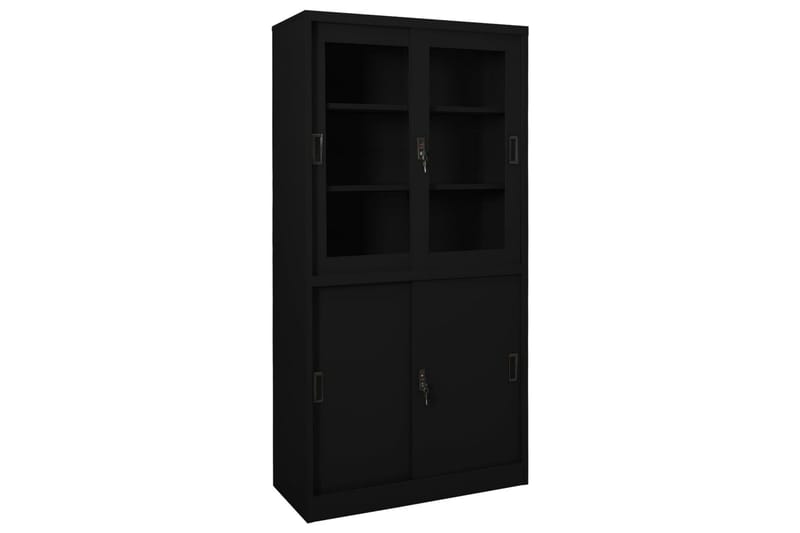 Toimistokaappi liukuovella musta 90x40x180 cm teräs - Säilytys - Kaappi - Säilytyskaappi - Toimistokaappi - Asiakirjakaappi