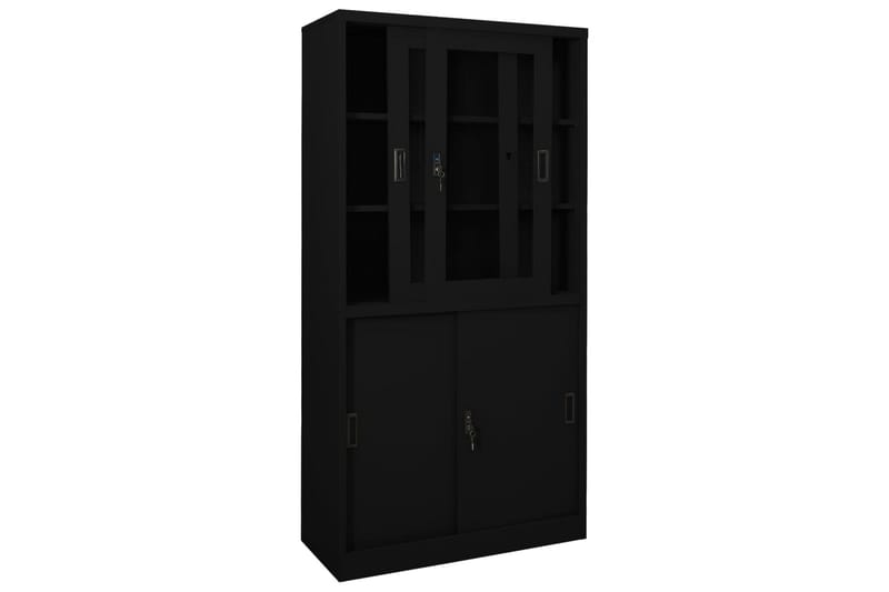 Toimistokaappi liukuovella musta 90x40x180 cm teräs - Säilytys - Kaappi - Säilytyskaappi - Toimistokaappi - Asiakirjakaappi