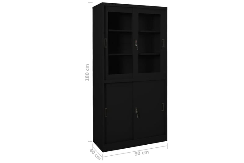 Toimistokaappi liukuovella musta 90x40x180 cm teräs - Säilytys - Kaappi - Säilytyskaappi - Toimistokaappi - Asiakirjakaappi
