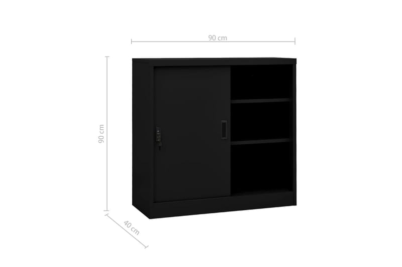 Toimistokaappi liukuovella musta 90x40x90 cm teräs - Musta - Säilytys - Kaappi - Säilytyskaappi - Toimistokaappi - Asiakirjakaappi