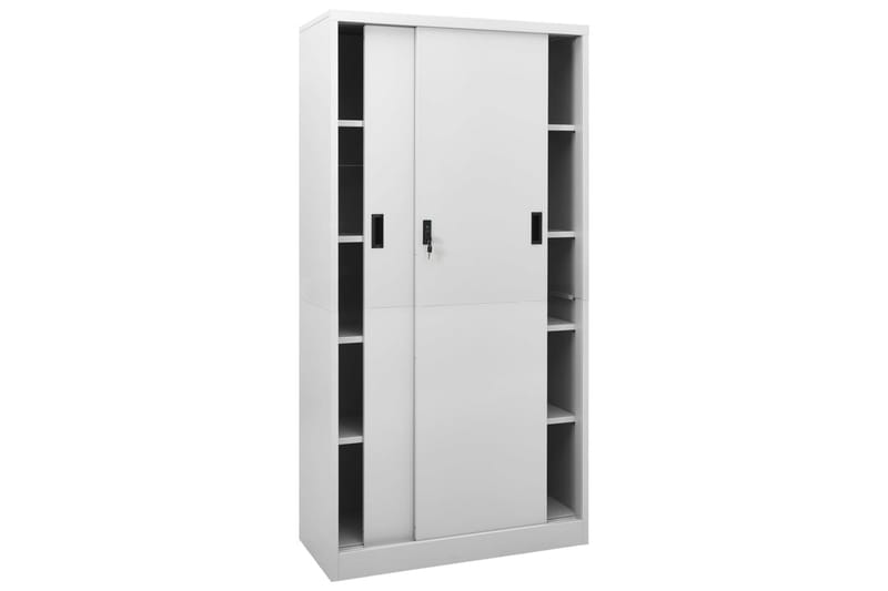 Toimistokaappi liukuovella vaaleanharmaa 90x40x180 cm teräs - Säilytys - Kaappi - Säilytyskaappi - Toimistokaappi - Asiakirjakaappi