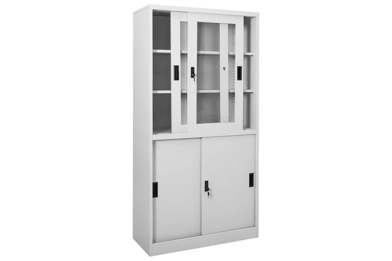 Toimistokaappi liukuovella vaaleanharmaa 90x40x180 cm teräs - Säilytys - Kaappi - Säilytyskaappi - Toimistokaappi - Asiakirjakaappi
