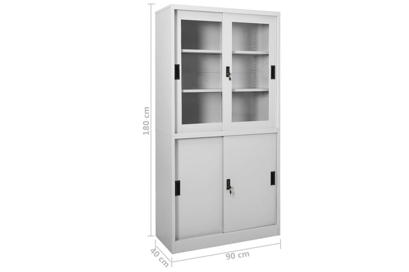 Toimistokaappi liukuovella vaaleanharmaa 90x40x180 cm teräs - Säilytys - Kaappi - Säilytyskaappi - Toimistokaappi - Asiakirjakaappi