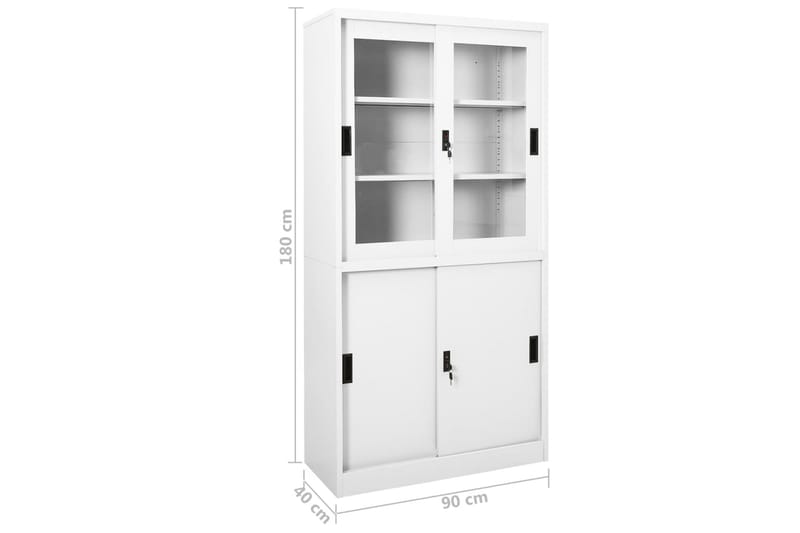 Toimistokaappi liukuovella valkoinen 90x40x180 cm teräs - Säilytys - Kaappi - Säilytyskaappi - Toimistokaappi - Asiakirjakaappi
