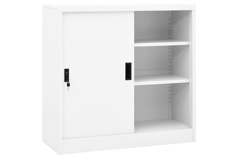 Toimistokaappi liukuovella valkoinen 90x40x90 cm teräs - Säilytys - Kaappi - Säilytyskaappi - Toimistokaappi - Asiakirjakaappi