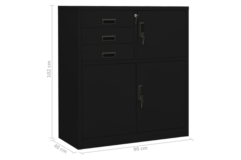 Toimistokaappi musta 90x40x102 cm teräs - Säilytys - Kaappi - Säilytyskaappi - Toimistokaappi - Asiakirjakaappi