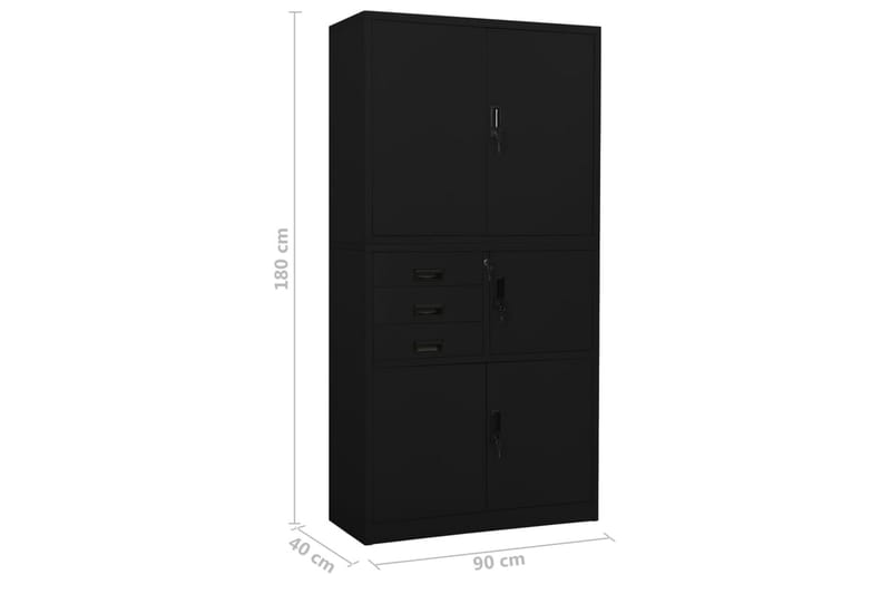 Toimistokaappi musta 90x40x180 cm teräs - Säilytys - Kaappi - Säilytyskaappi - Toimistokaappi - Asiakirjakaappi