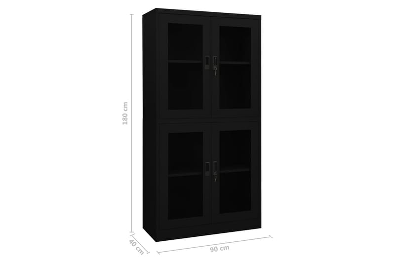 Toimistokaappi musta 90x40x180 cm teräs/karkaistu lasi - Säilytys - Kaappi - Säilytyskaappi - Toimistokaappi - Asiakirjakaappi