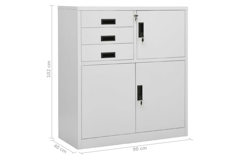 Toimistokaappi vaaleanharmaa 90x40x102 cm teräs - Säilytys - Kaappi - Säilytyskaappi - Toimistokaappi - Asiakirjakaappi