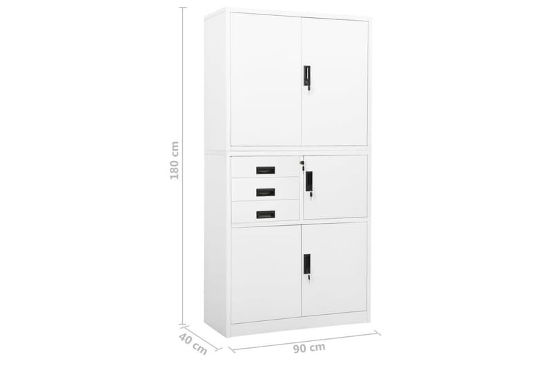 Toimistokaappi valkoinen 90x40x180 cm teräs - Säilytys - Kaappi - Säilytyskaappi - Toimistokaappi - Asiakirjakaappi