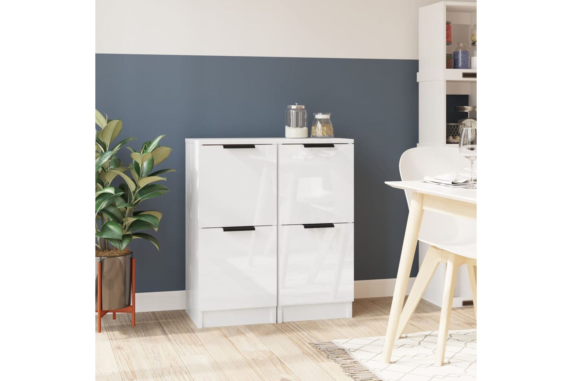 beBasic Senkit 2 kpl korkeakiilto valkoinen 30x30x70 cm tekninen puu - Valkoinen - Säilytys - Kaappi - Säilytyskaappi - Toimistokaappi - Asiakirjakaappi