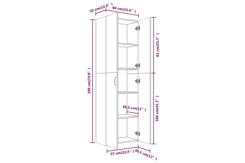 beBasic Toimistokaappi savutammi 60x32x190 cm tekninen puu - Ruskea - Säilytys - Kaappi - Säilytyskaappi - Toimistokaappi - Arkistokaappi & kansiokaappi