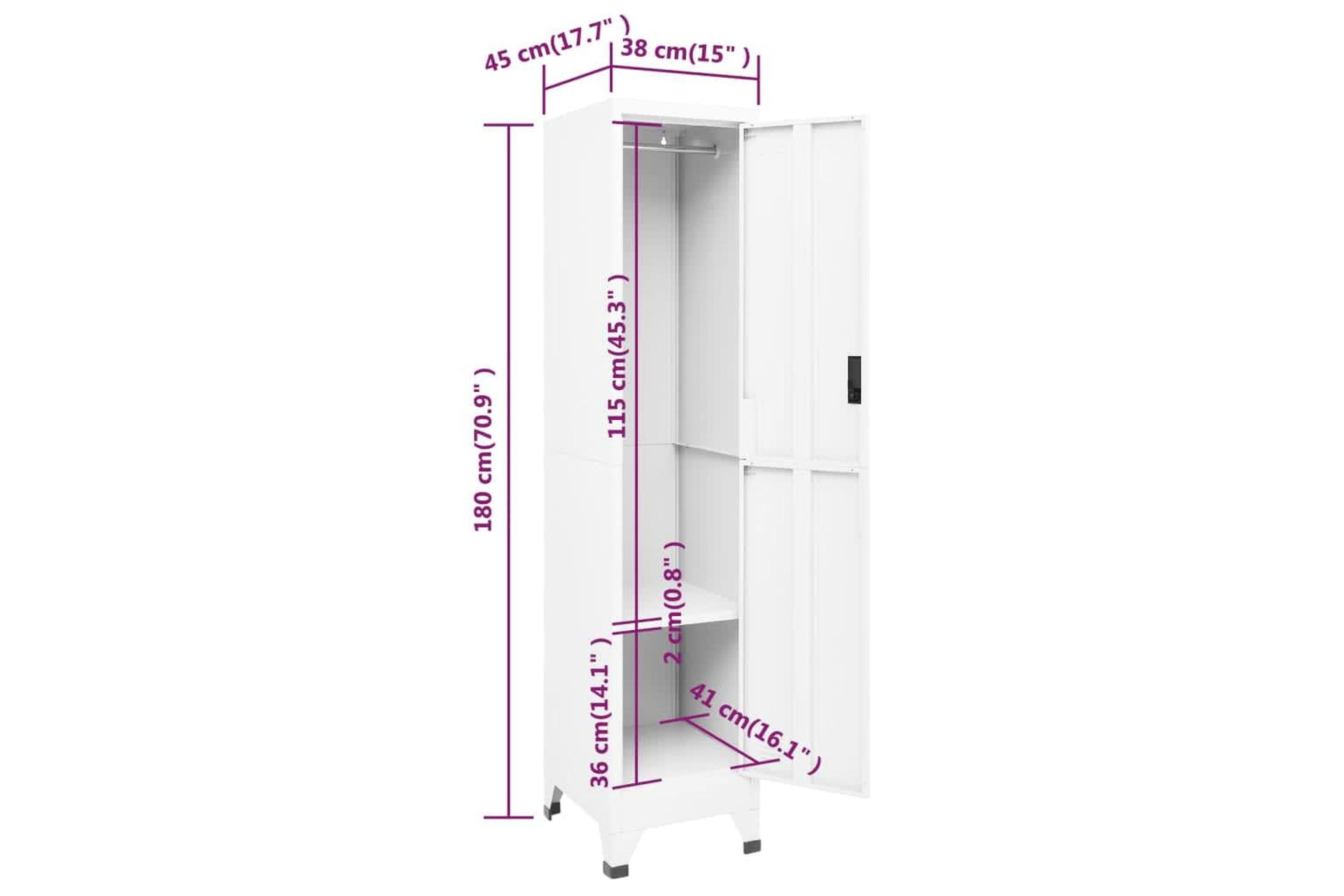 beBasic Pukukaappi valkoinen 38x45x180 cm teräs - Valkoinen - Säilytys - Kaappi - Säilytyskaappi - Toimistokaappi - Asiakirjakaappi