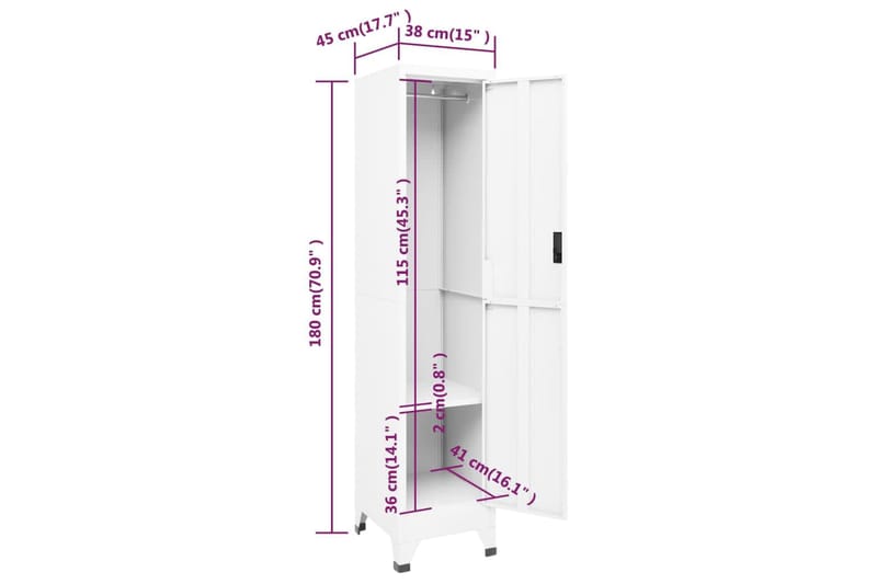 beBasic Pukukaappi valkoinen 38x45x180 cm teräs - Valkoinen - Toimistokalusteet - Asiakirjakaappi