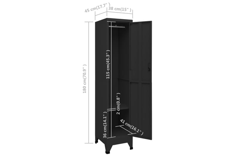 beBasic Pukukaappi musta 38x45x180 cm teräs - Musta - Säilytys - Kaappi - Säilytyskaappi - Toimistokaappi - Asiakirjakaappi