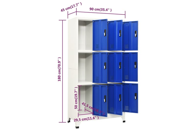 beBasic Pukukaappi harmaa ja sininen 90x45x180 cm teräs - Harmaa - Säilytys - Kaappi - Säilytyskaappi - Toimistokaappi - Asiakirjakaappi