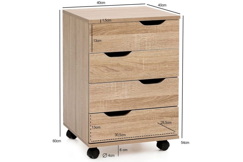 Rullakontti Wohnling 4 laatikkoa, peitetty lastulevy, pyörillä, moderni - Säilytys - Säilytyskalusteet - Lipasto - Laatikostot