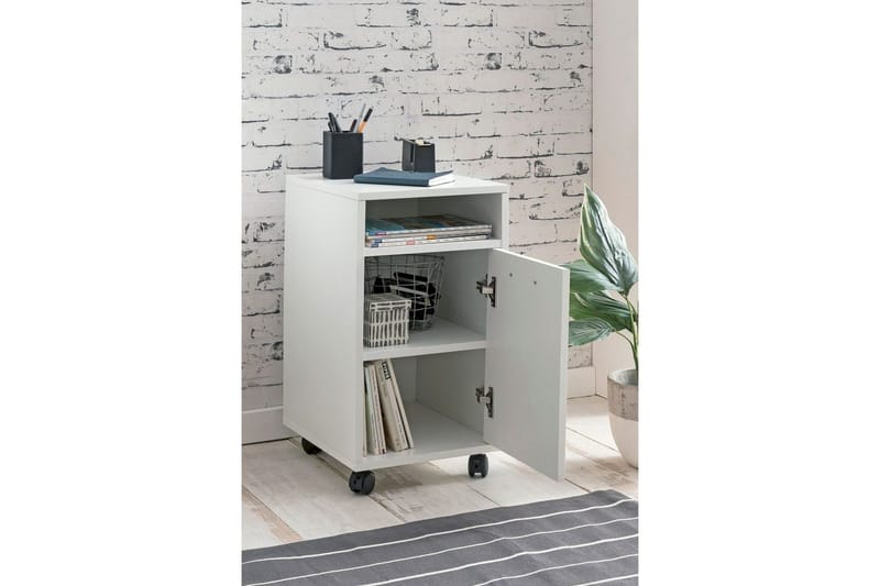 Rullakontti Wohnling säilytysalusta, 1 ovi, kalvopäällysteinen lastulevy pyörillä, moderni tyyli Valkoinen - Valkoinen - Säilytys - Säilytyskalusteet - Lipasto - Laatikostot