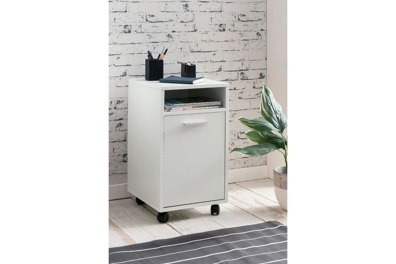 Rullakontti Wohnling säilytysalusta, 1 ovi, kalvopäällysteinen lastulevy pyörillä, moderni tyyli Valkoinen - Valkoinen - Säilytys - Säilytyskalusteet - Lipasto - Laatikostot