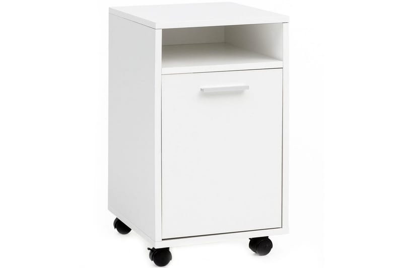 Rullakontti Wohnling säilytysalusta, 1 ovi, kalvopäällysteinen lastulevy pyörillä, moderni tyyli Valkoinen, Valkoinen