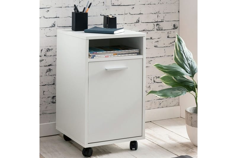Rullakontti Wohnling säilytysalusta, 1 ovi, kalvopäällysteinen lastulevy pyörillä, moderni tyyli Valkoinen - Valkoinen - Säilytys - Säilytyskalusteet - Lipasto - Laatikostot