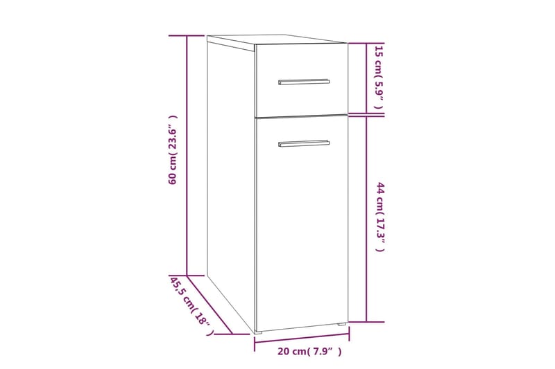 beBasic Apteekkarinkaappi harmaa Sonoma 20x45,5x60 cm tekninen puu - Harmaa - Säilytys - Kaappi - Säilytyskaappi - Turvakaappi - Lääkekaappi