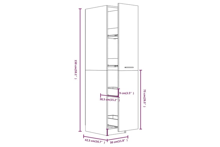 beBasic Apteekkarinkaappi savutammi 30x42,5x150 cm tekninen puu - Ruskea - Säilytyskaappi - Lääkekaappi