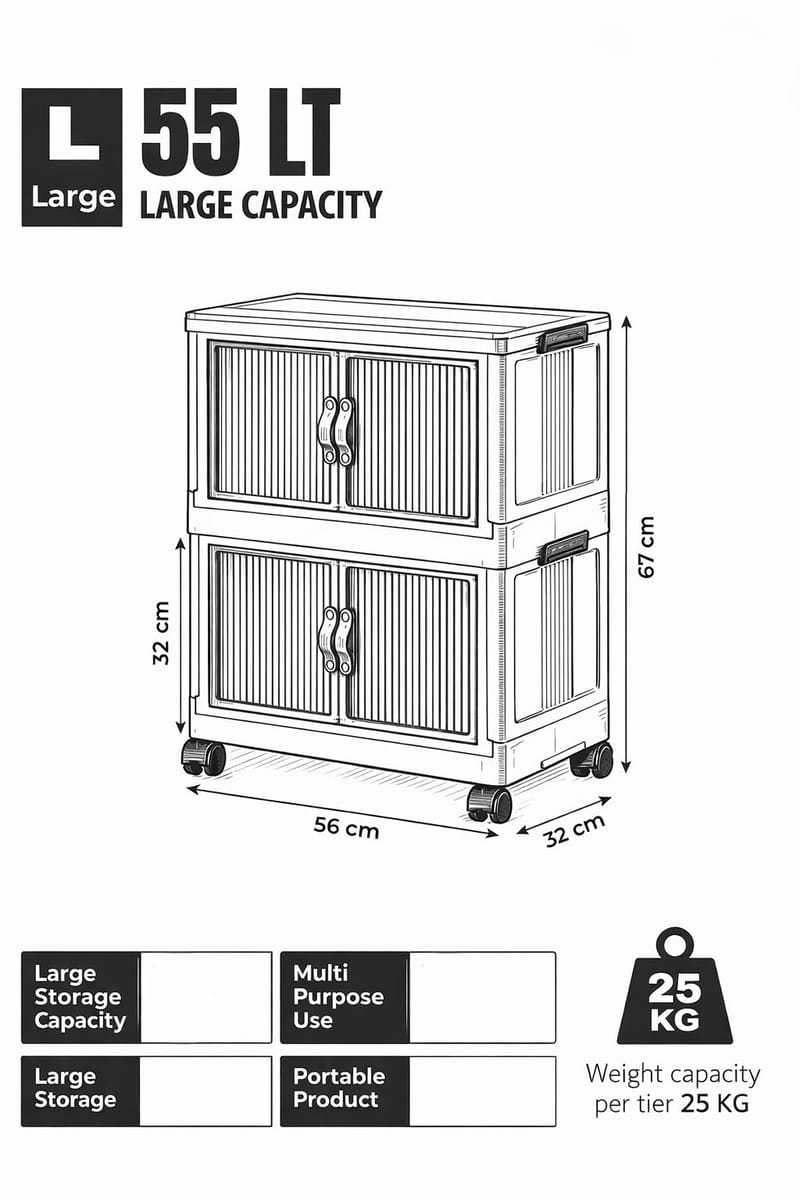 Monikäyttöinen kaappi Hanah Home Lavine 67 (32 x 67 x 56 cm) Vaaleansininen - Huonekalut - Lasten kalusteet - Lastenhuoneen säilytys - Lasten kaappi
