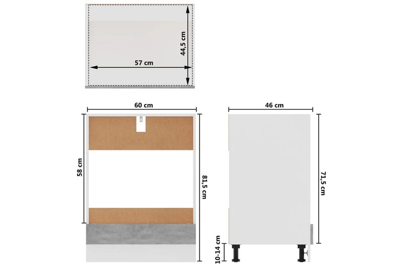 Uunikaappi betoninharmaa 60x46x81,5 cm lastulevy - Harmaa - Keittiökaappi - Säilytyskaappi