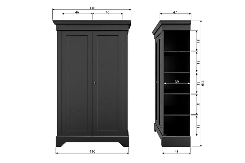 Vitriinikaappi Sibeal 118x47 cm - Mänty/Mattamusta - Säilytys - Kaappi - Säilytyskaappi