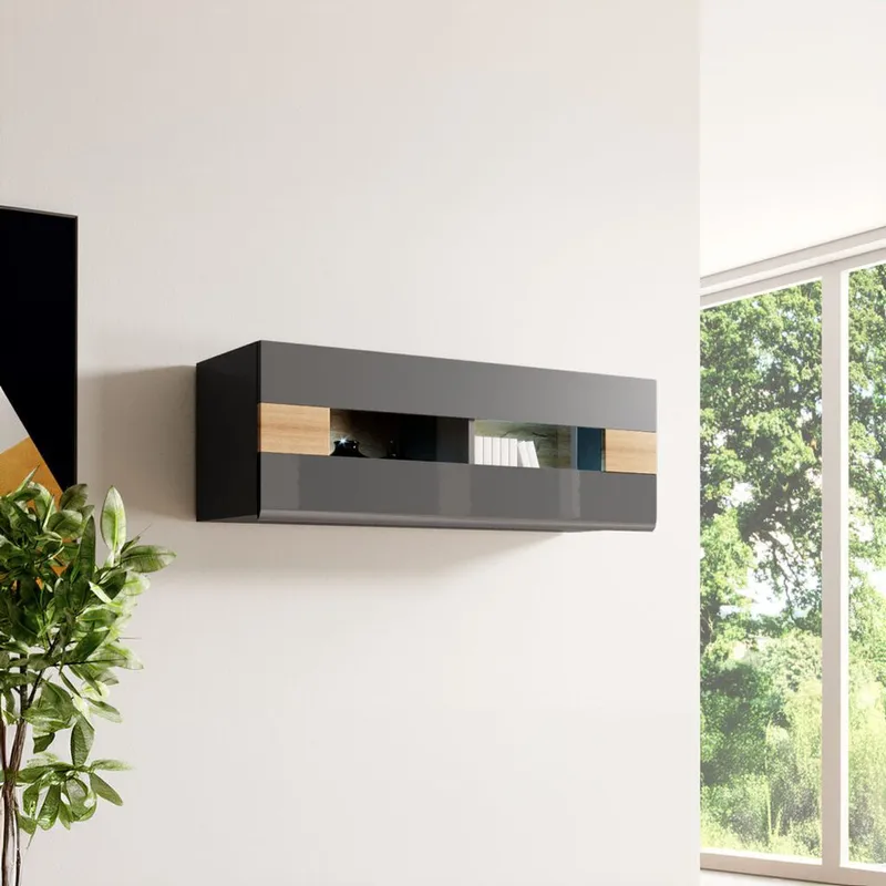 Seinäkaappi Toledo - Antrasiitti Laminaatti - Grandson-tammi - Säilytys - Kaappi - Säilytyskaappi