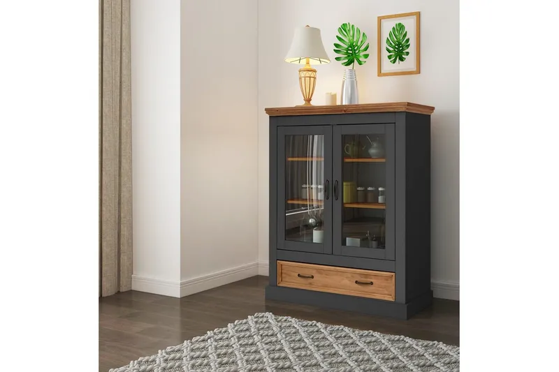 Selma Vitriinikaappi 100x120 cm - Harmaa - Säilytys - Kaappi - Vitriini