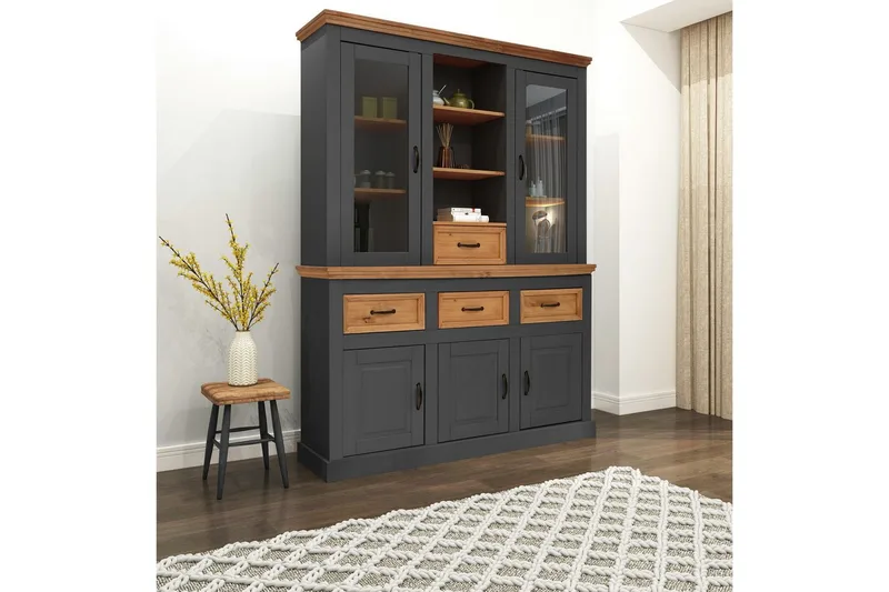 Selma Vitriinikaappi 145x192 cm - Harmaa - Säilytys - Kaappi - Vitriini