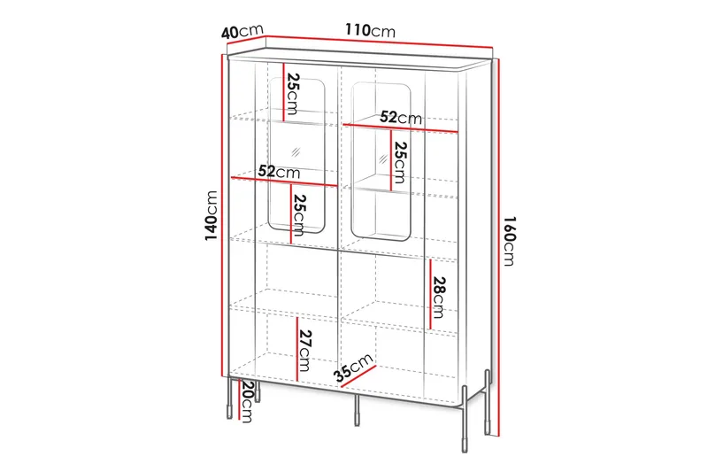Sherie Vitriinikaappi 110x160 cm - Musta - Säilytys - Kaappi - Vitriini